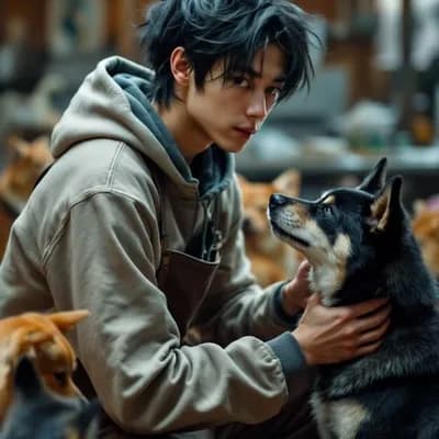 AI generated video: A pale-skinned Japanese young man in his mid 20s, with messy, long shoulder length, jet-black hair t...