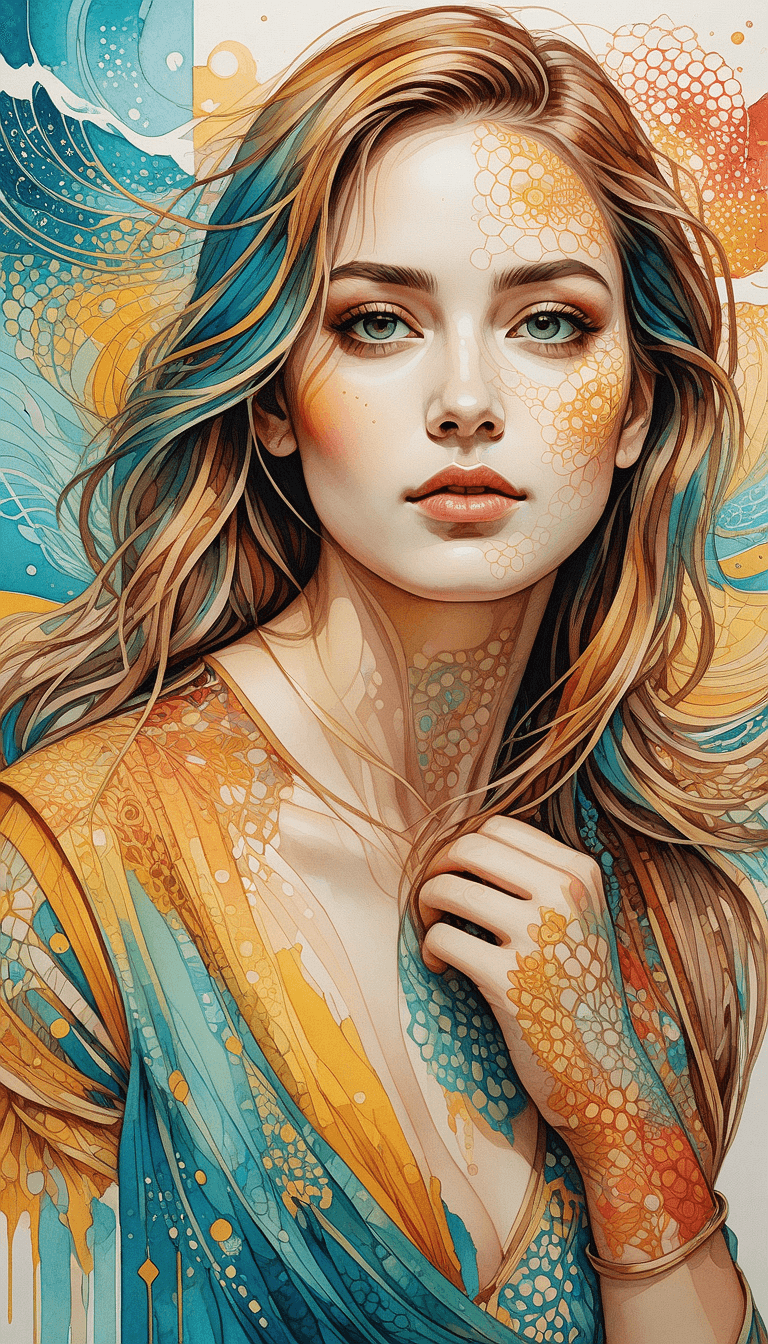AI generated: A beautiful girl, digital watercolor Illustration, summers cape sunrise, complex contrast, highly de...