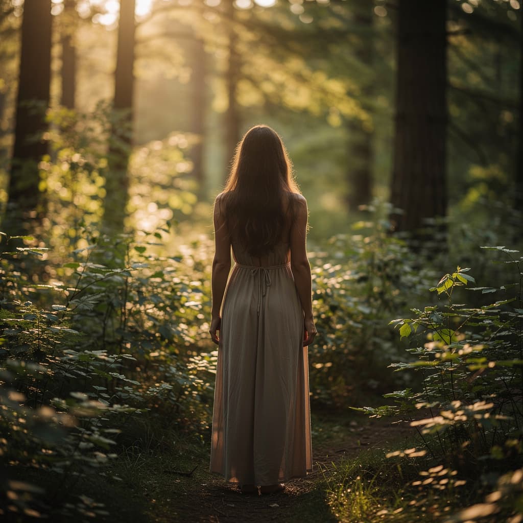 AI generated: A woman pissing in the forest