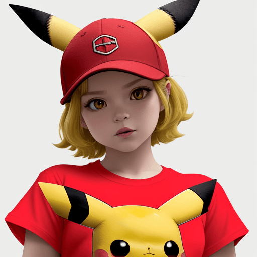 AI generated: Genera una imagen de Pikachu con una remera roja y blanca. La remera debe tener un diseño de rayas h...