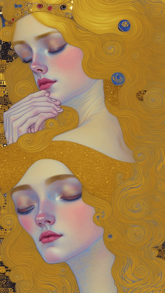 AI generated: a soft and breathtaking detailed painting of a sleeping blonde princess in the style of Gustav Klimt...