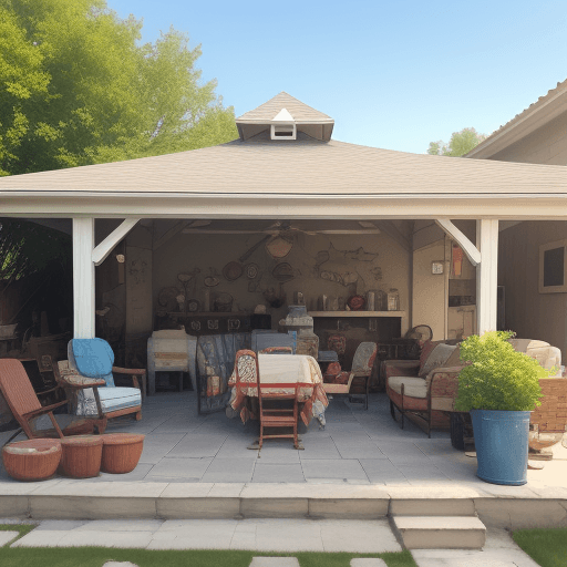 AI generated: selling used things in the patio of the house on a beautiful day
