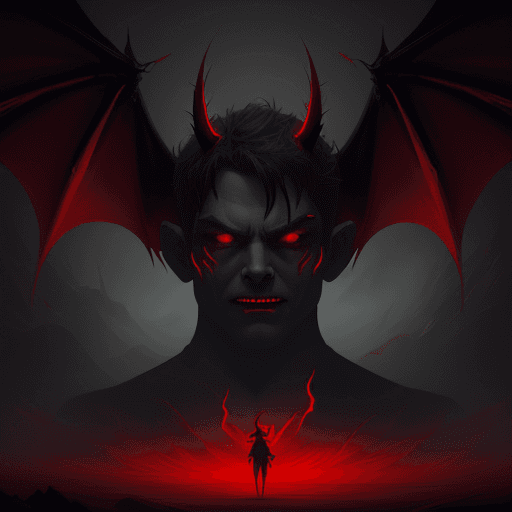 AI generated: illustration of an evil demon with red eyes, in the style of jessica rossier, strong use of negative...