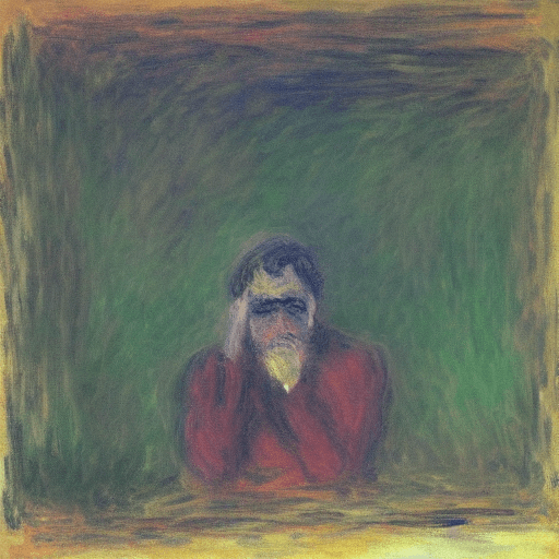 AI generated: expressionist painting of man trapped in his thoughts, monet style

