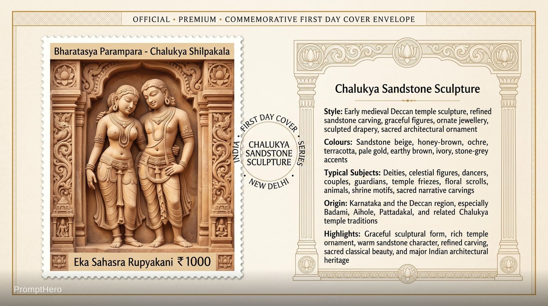 AI generated: Create a 16:9, 4K premium commemorative First Day Cover envelope inspired by India Post heritage des...