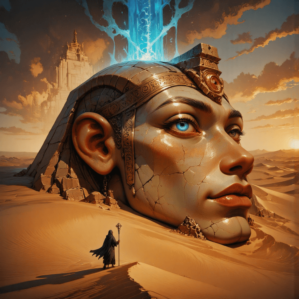 AI generated: "The Colossus Beneath the Desert" –
(Primary Subject: Titanic Buried Giant Stirring Beneath Sand Du...