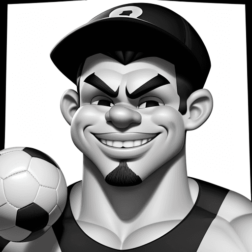 AI generated: a stylized black and white caricature that illustrates a strong soccer Fan, with muscular arms and a...