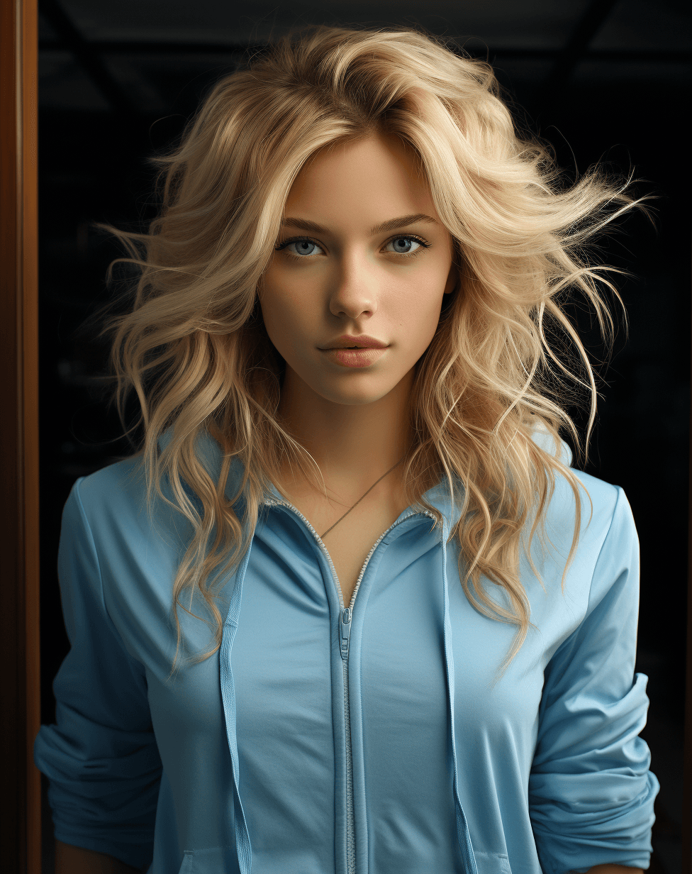 AI generated: a girl of blonde hair with blue eyes facing space, in the style of photo-realistic landscapes, reali...