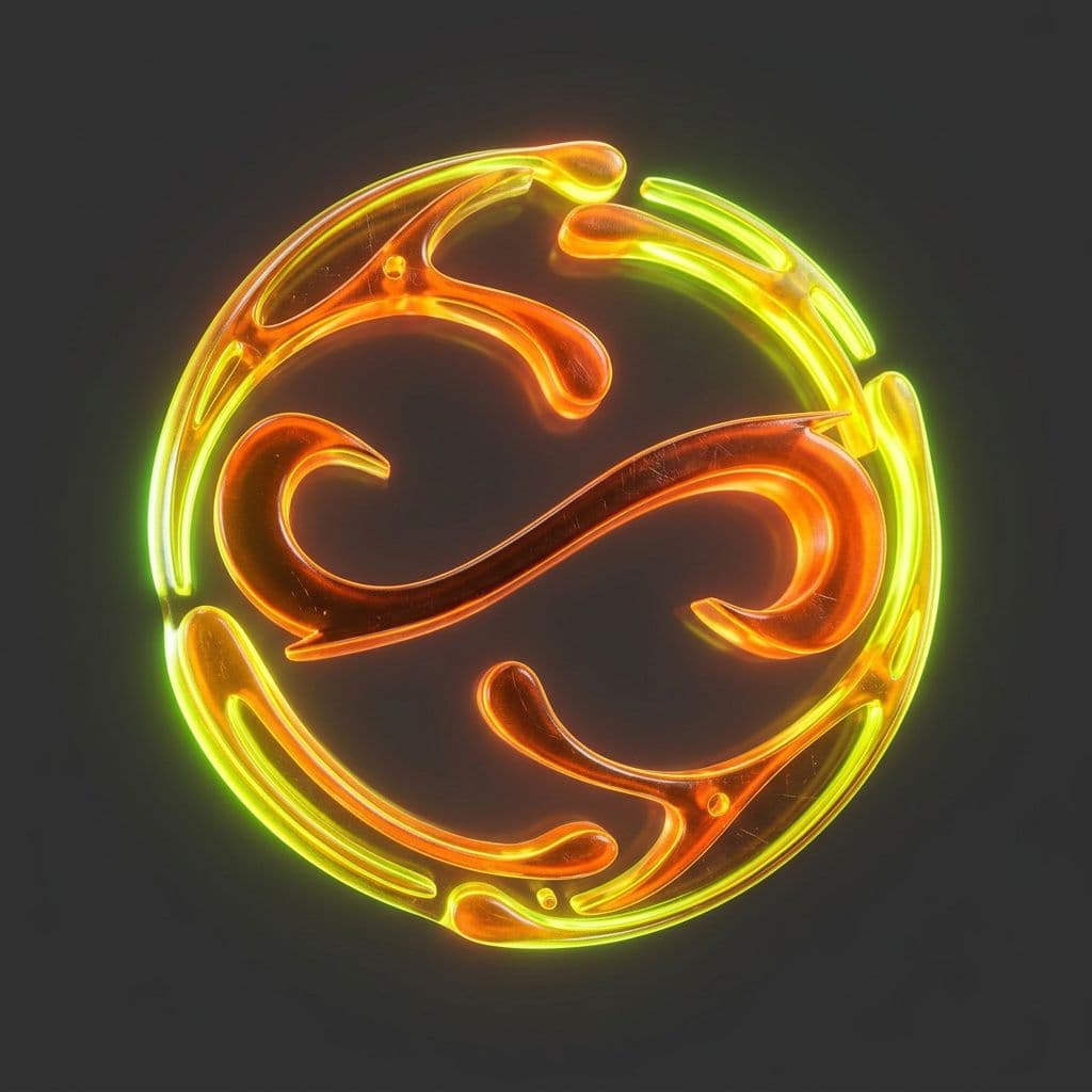 AI generated: Translucent neon-orange polymer material with radioactive toxic aesthetic, glassy jelly-like plastic...