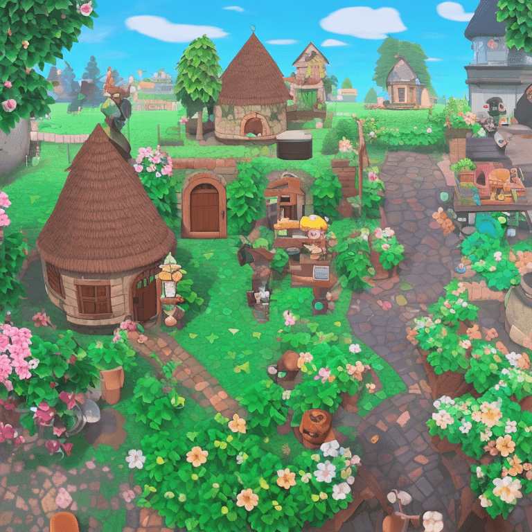 AI generated: digital art in the style of (animal crossing:1.25), whimsical fairytale house, thatched roof, round ...