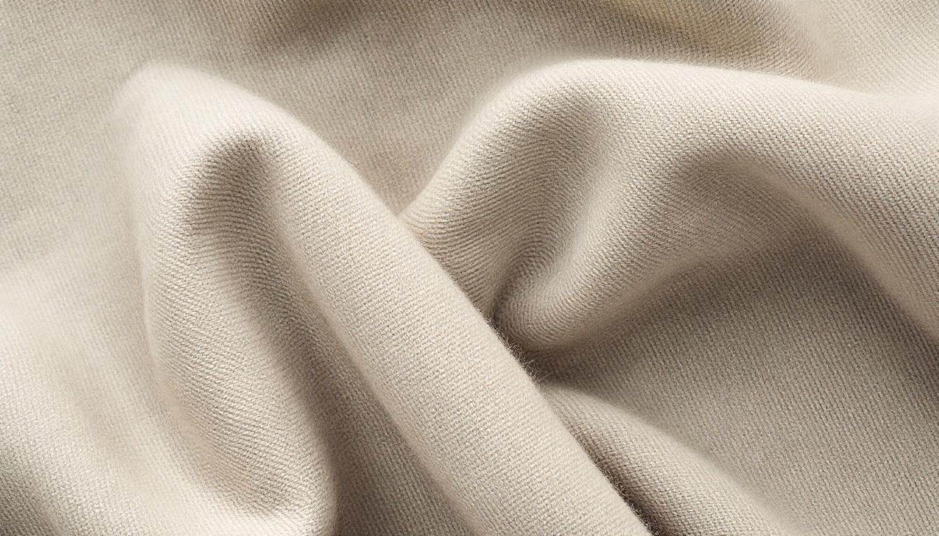 AI generated: Flat close-up of Canterbury cloth — fine wool fabric with soft twill weave, subtle diagonal ribbed t...