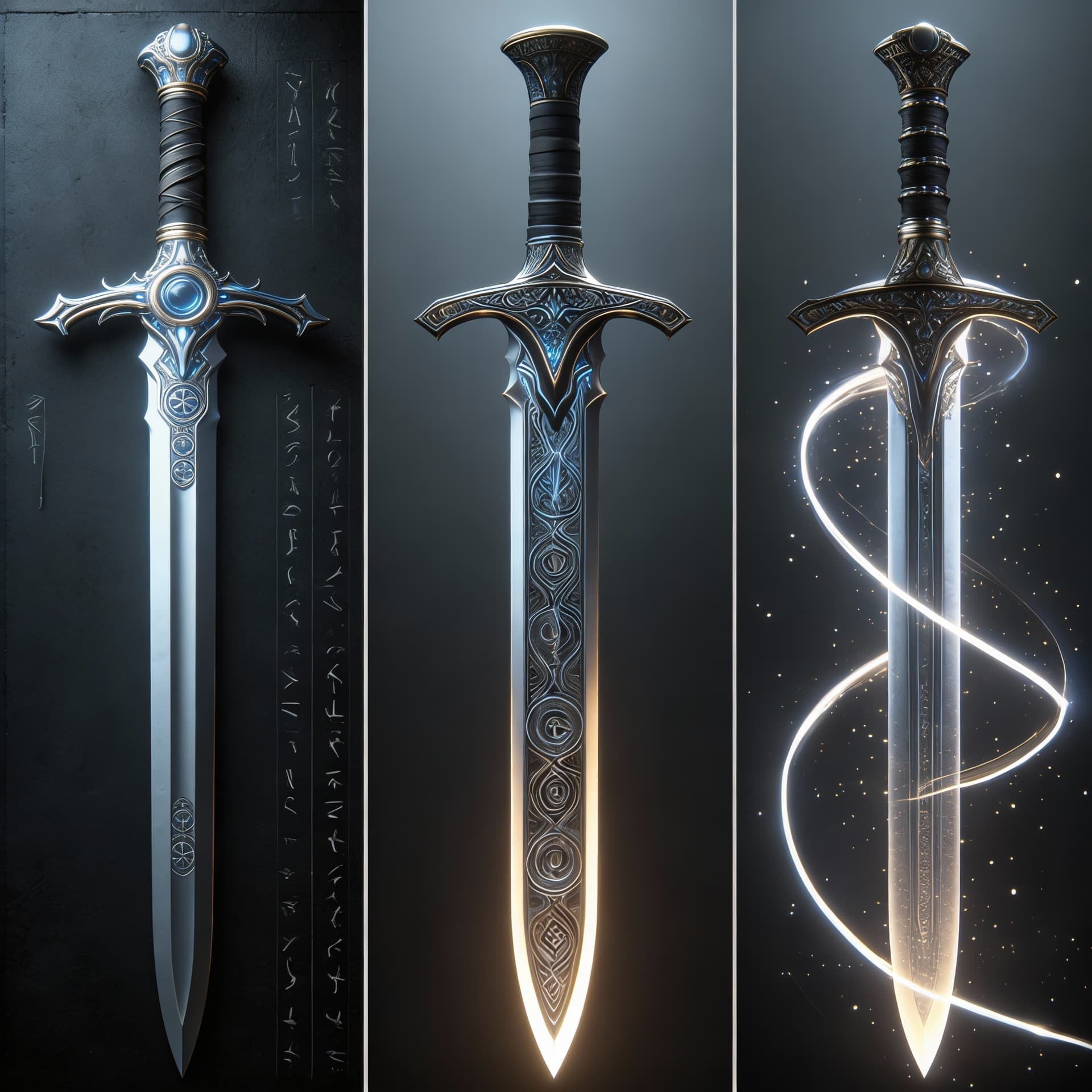 AI generated: Create long swords and give a display to showcase the sword's beauty and design. Show it from tip to...