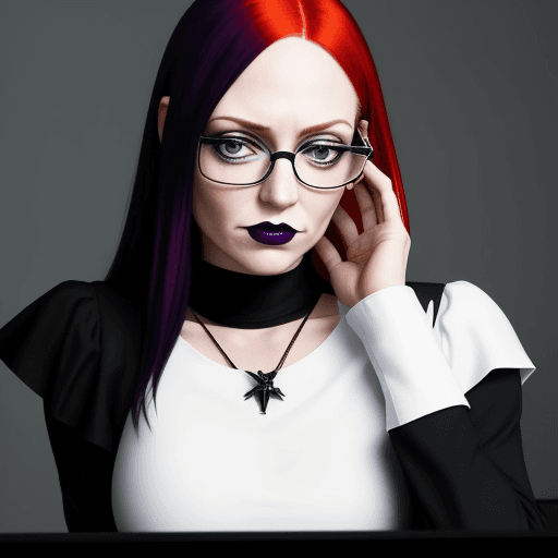 AI generated: goth girl astestic, jen psaki,, a woman wearing eye glasses and an white top,
