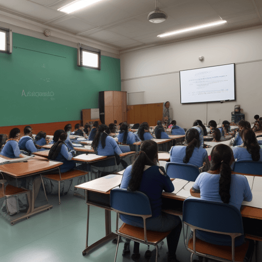 AI generated: docentes presencial capacitándose en aula tecnológica
