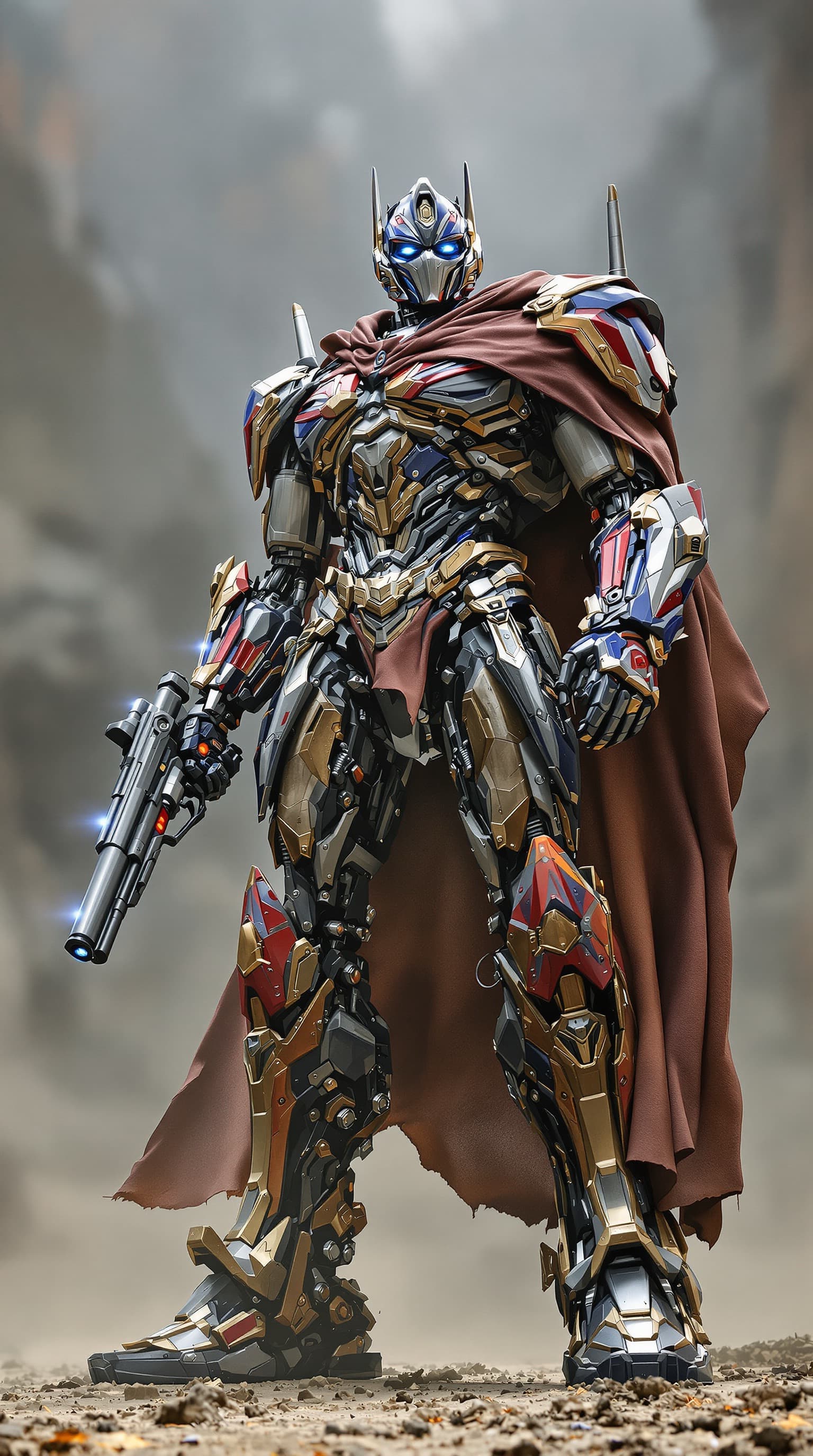 AI generated: A highly stylized photorealistic cinematic marvel and fantasy film wonder of Optimus Prime as a live...