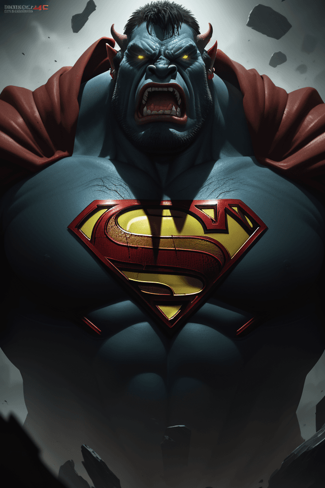 AI generated: body portrait, very angry superman orc, intimidating, menacing, powerful, low angle, horror, octane ...