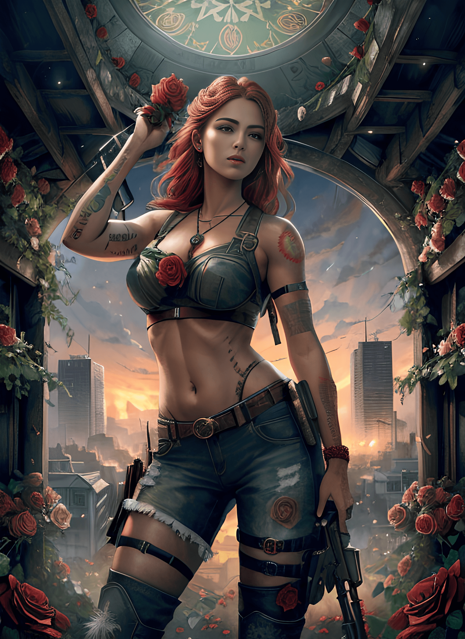 AI generated: Tarot card, Close up face shot of a beautiful woman looking at the camera, (((card title surrounded ...
