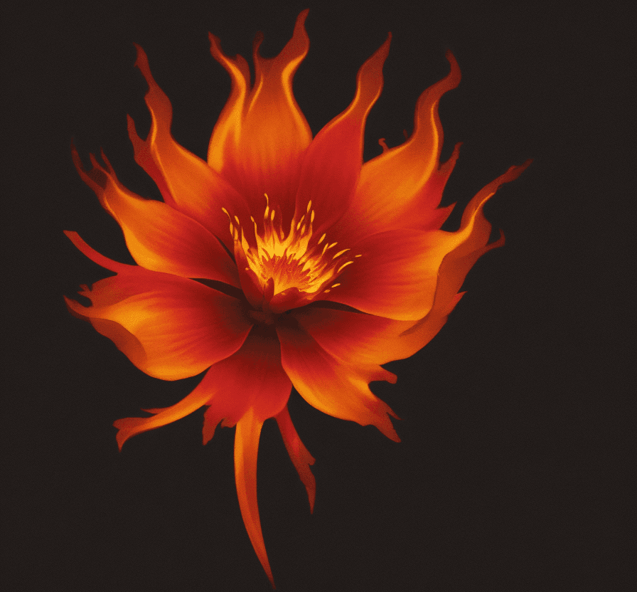 AI generated: Firey flower on a black background