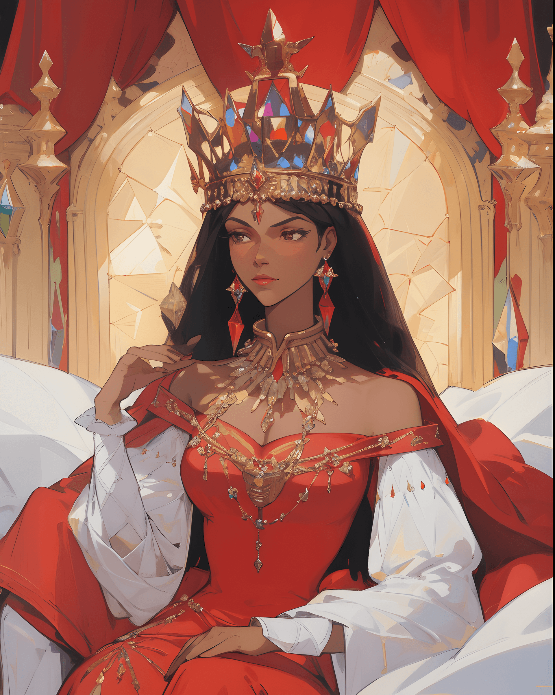 AI generated: a painting of a woman with a crown on her head, by Galen Dara, afrofuturism, martin ansin, artgerm a...