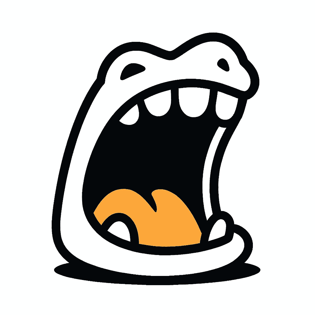 AI generated: mouth, side on, open as if about to eat something. Flat colours, simple design for a logo. the botto...