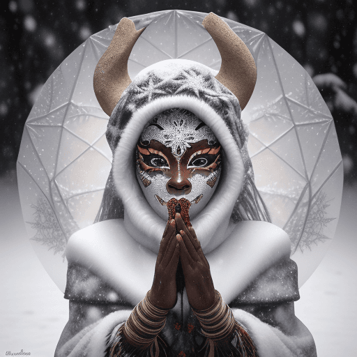 AI generated: DamShelma's art capturing an awe-inspiring lady donning traditional African voodoo mask, encircled b...