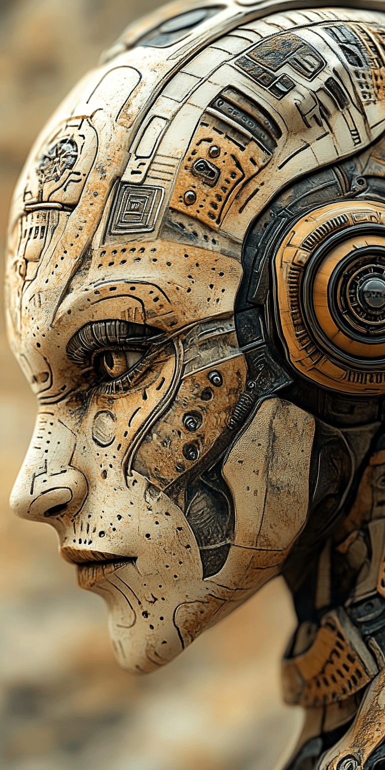 AI generated: alien cyborg, in the style of balanced symmetry, detailed facial features, meticulous portraiture, c...