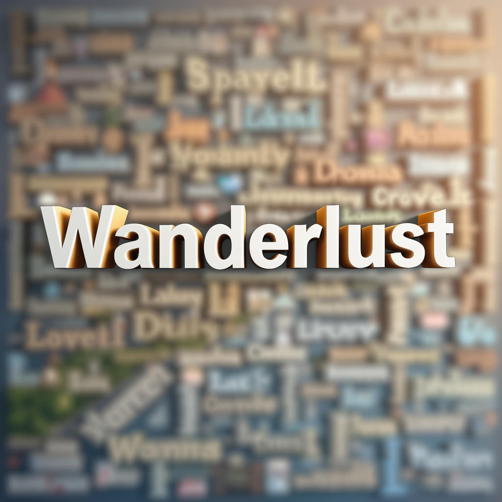 AI generated: Create an image with the word “Wanderlust” in a 3D font, centered prominently. The background should...