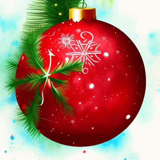 AI generated: red Christmas ball on tree backgroud, A cute romantic
 watercolor style --s 180