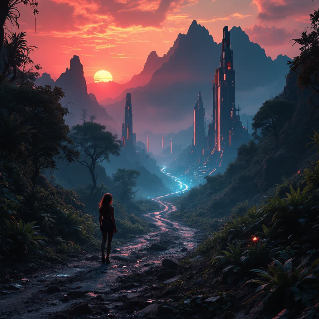 AI generated: the sky with a faint reddish hue, casting an eerie glow over the Colombian mountains
the trees and p...