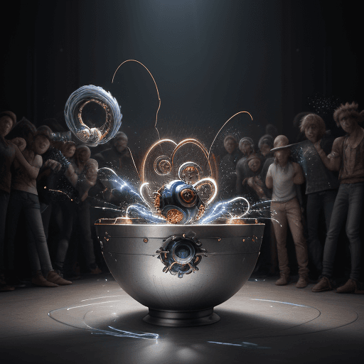 AI generated: hyper-realistic HD concept art image of a Beyblade spinning inside a metal bowl, emitting sparks whi...