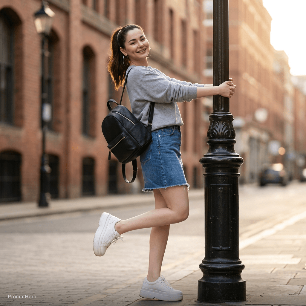 AI generated: stunning, high-fidelity vertical full-body portrait shot captured with an 85mm prime lens at f/1.8, ...