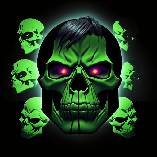 AI generated: Create a captivating design with a Marvel Hulk skull, blending perfectly with the shadows and incorp...