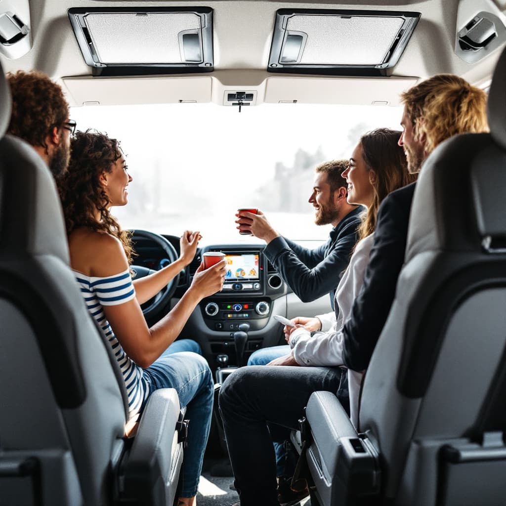 AI generated: one van passengers company transport and one person neer by