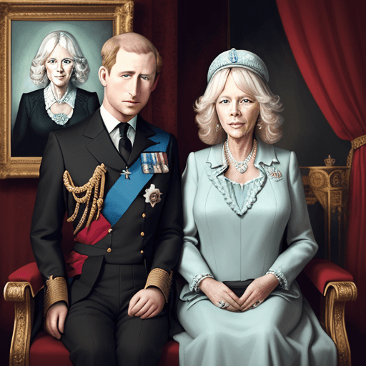 AI generated: Charles and Camilla portrait, english royalty, painting
