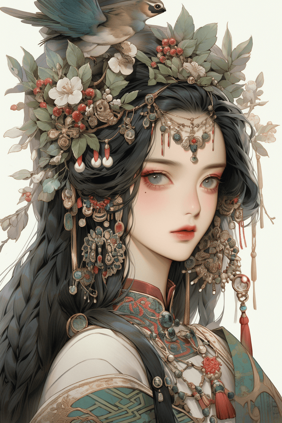 AI generated: A mysterious and enchanting person, Glitchcore style, with ethereal makeup, oil painting style by Be...