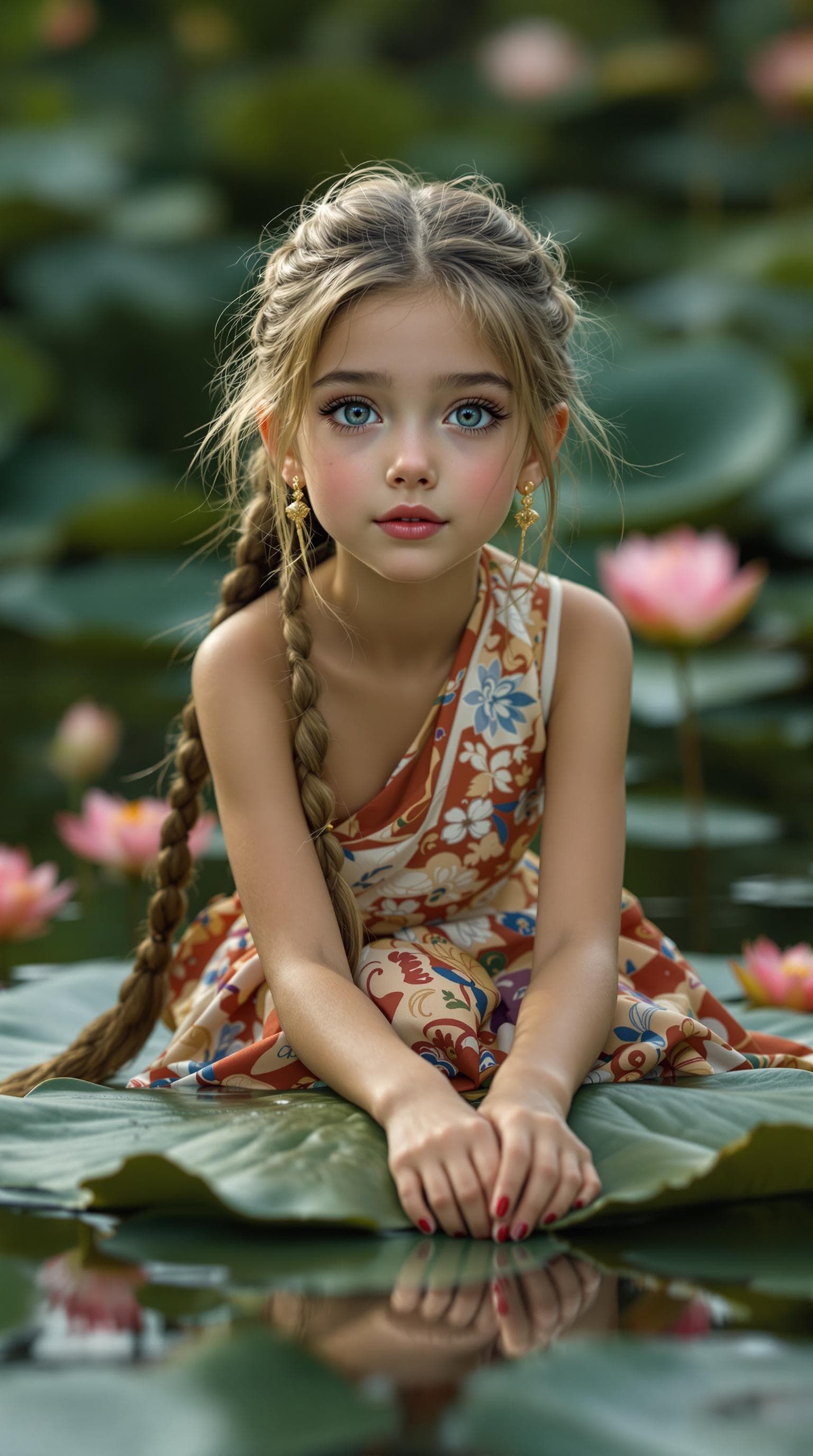 AI generated: a professional photo of a exceptionally beautiful girl in the world (age 10), (ten year old),  tiny ...