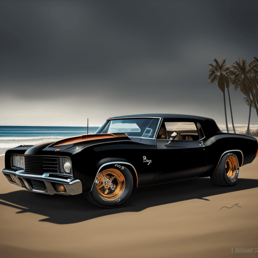AI generated: concept art, by danny koker, one count's kustoms black muscle car:1.4, (vintage hotrod wheels:1.2), ...