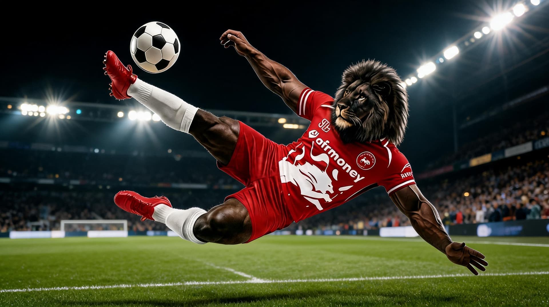AI generated: place the character in a football stadium at night the stadium is lit by stadium lights and the char...