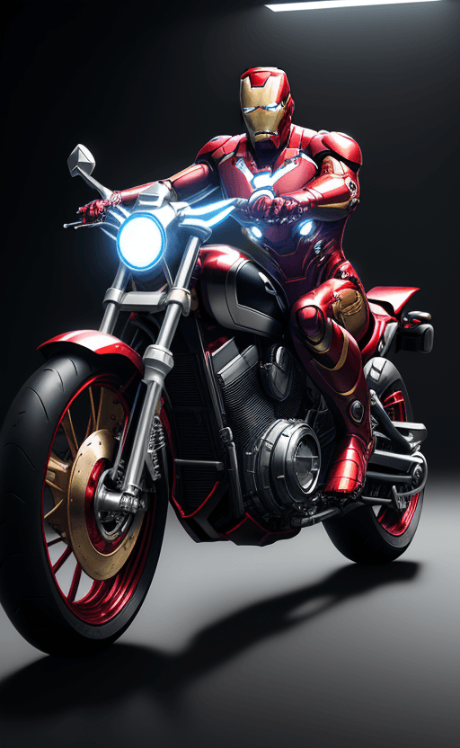 AI generated: motorcycle superheros with the design and character of iron man The motorcycle superheros  is gold a...