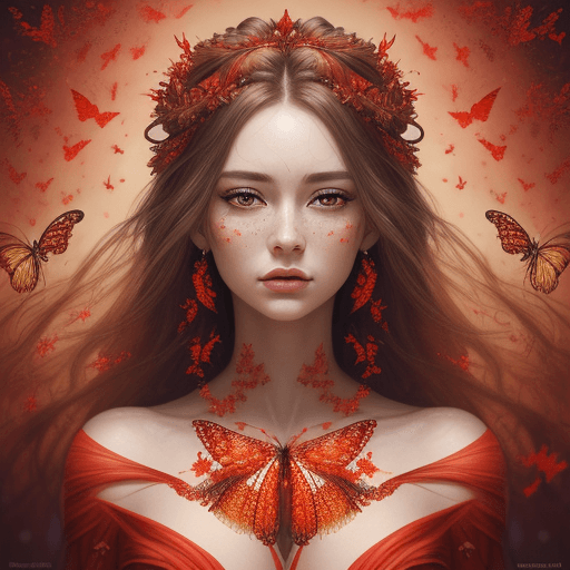 AI generated: A model, hyper-realistic faces, goddess, she is wearing a beautiful long flowing vivid red dress mad...