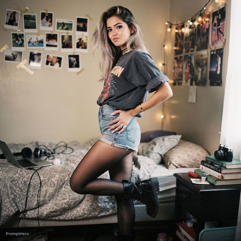 AI generated: raw tumblr side view photo what would go very viral in 2012 of a young woman in her room in an edgy ...