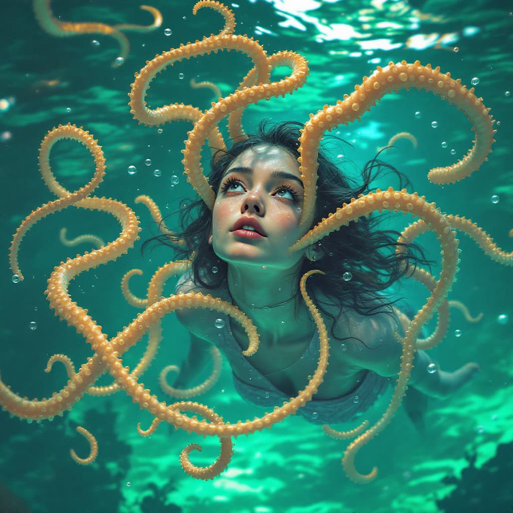 AI generated: Tenticles floating around a girl