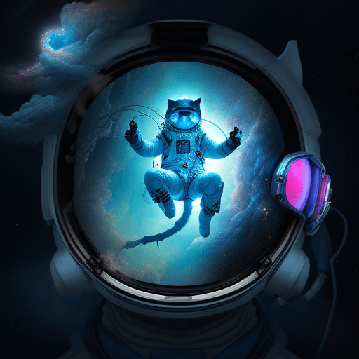 AI generated: a humanlike cat astronaut floating through the blue void, helmet reflecting the pillars of creation,...