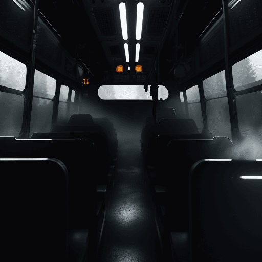 AI generated: spectral bus driver inside the glossy black school bus from behind, foggy, death<lora:xl_more_art-fu...