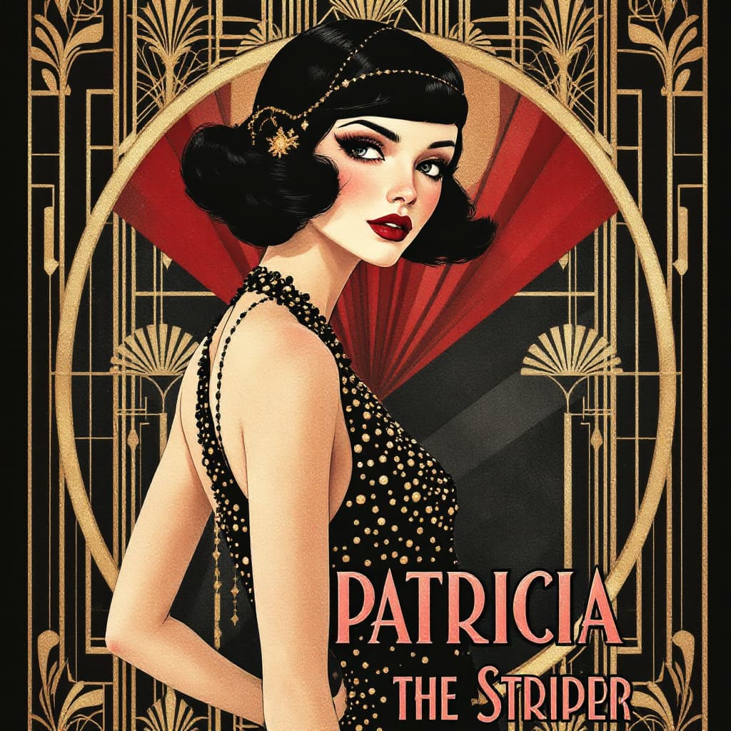 AI generated: A 1920s Art Deco-style poster in a palette of rich gold, deep black, and crimson red. A glamorous fl...