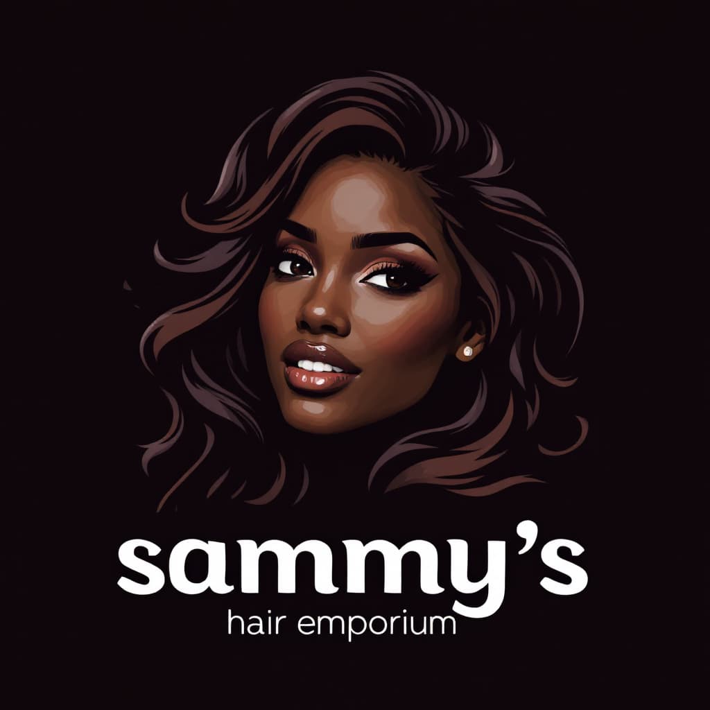 AI generated: black woman with hair extensions as logo for "sammys hair emporium"