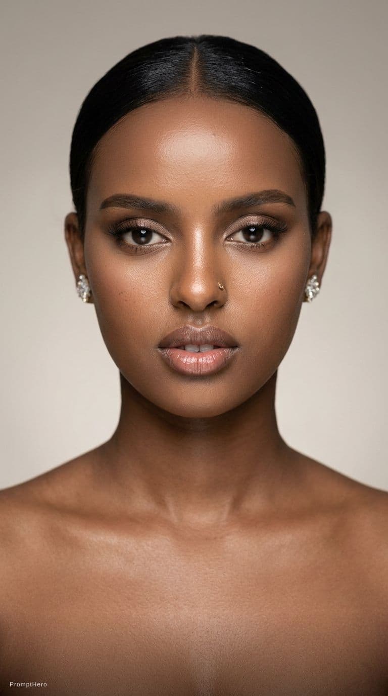 AI generated: A photograph of glamour makeup, created for a beauty magazine. The image captures the supermodel's f...