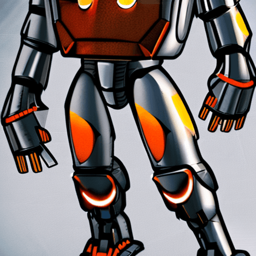 AI generated: comic drawing of a dangerous black and orange robot with glowing red eyes, transformers vibration, r...