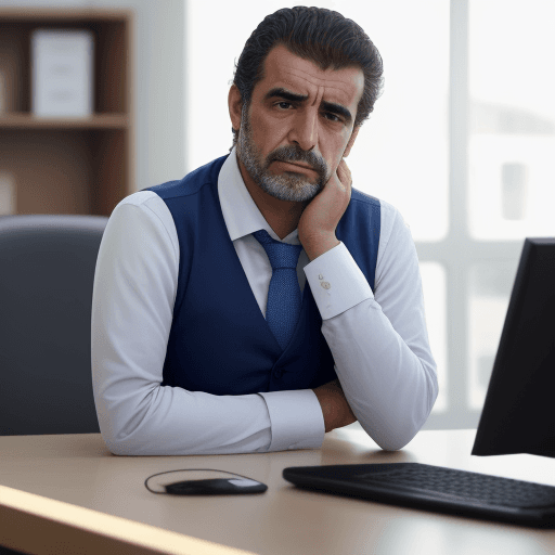 AI generated: empresario en su mesa de trabajo desesperado por los costes
