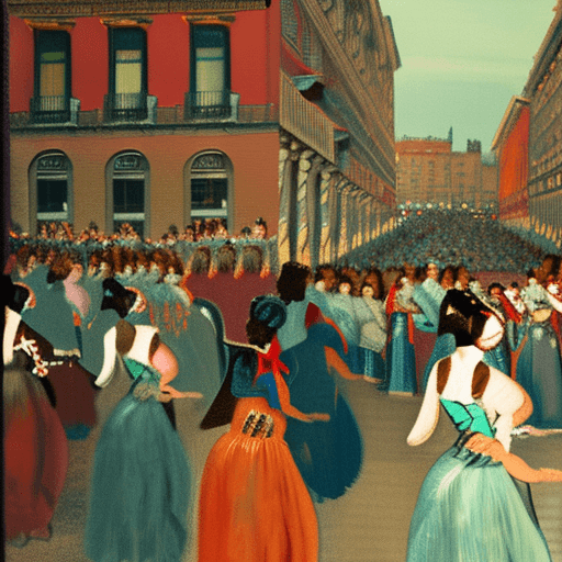 AI generated: A colorful and festive scene of a cultural celebration in Barcelona, blending the styles of Hermen A...